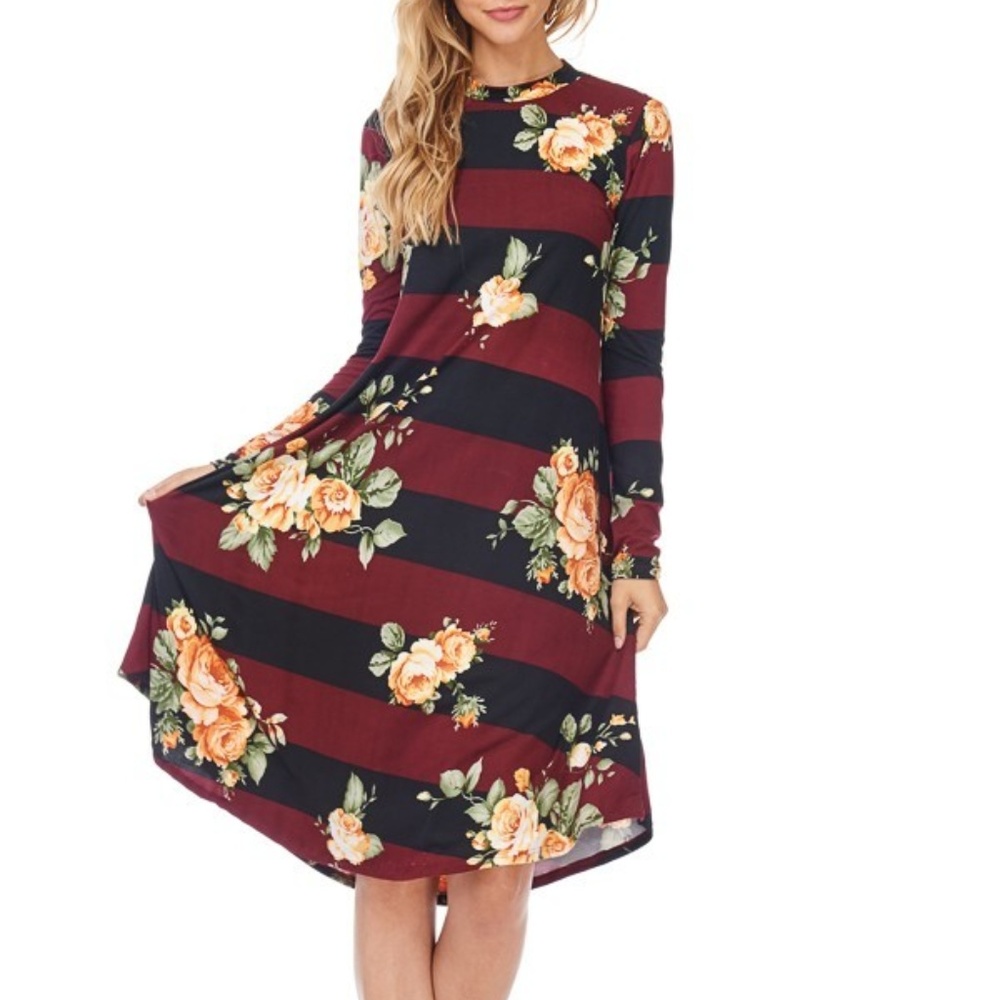 Burgundy Stripe Flower Dress